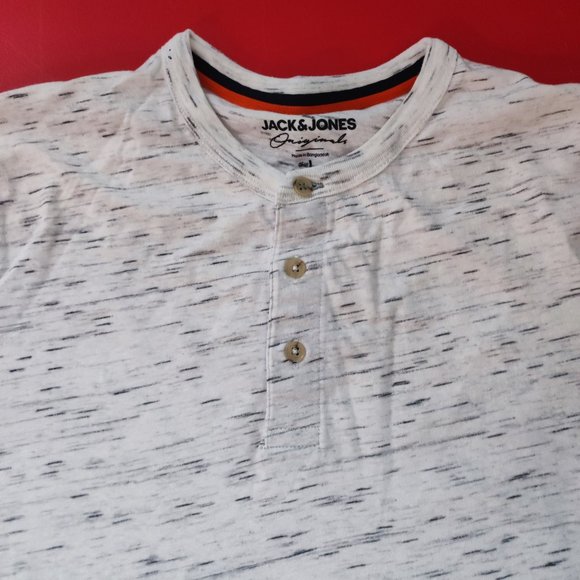 Jack & Jones Original 1/4 button up T-shirt white grey men's size L - Picture 2 of 5